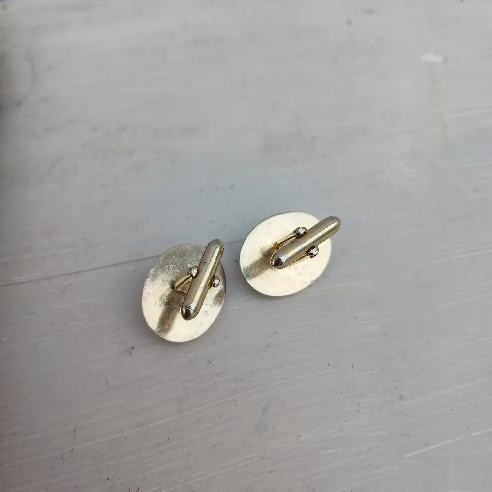 Vtg‎ Cufflinks Gold Tone Tiger's Eye Oval Stone  Cuff Links Cats Eye